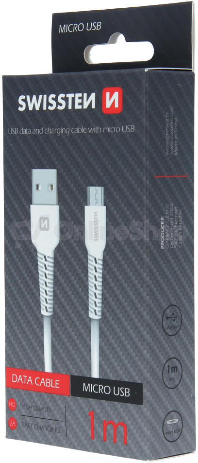 DATOVÝ KABEL SWISSTEN USB / MICRO USB 1,0 M BÍLÝ