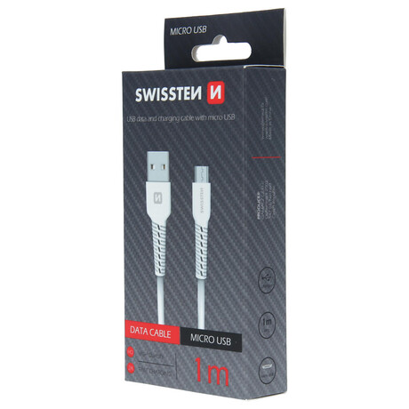DATOVÝ KABEL SWISSTEN USB / MICRO USB 1,0 M BÍLÝ