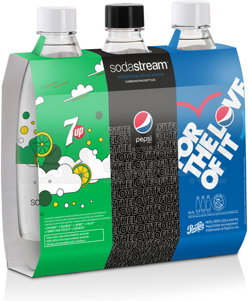 SET SodaStream Spirit Black + Náhradní láhve FUSE 3 x 1l + Sirup Pepsi MAX 440 ml + Sirup Pepsi MAX 440 ml