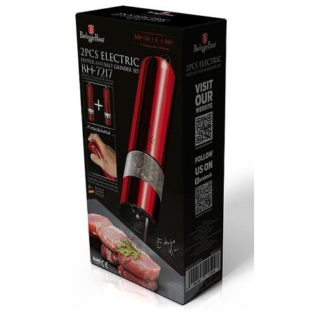 Elektrick mlnek na pep a sl BERLINGERHAUS BH-7217, 2ks, Burgundy Metallic Line