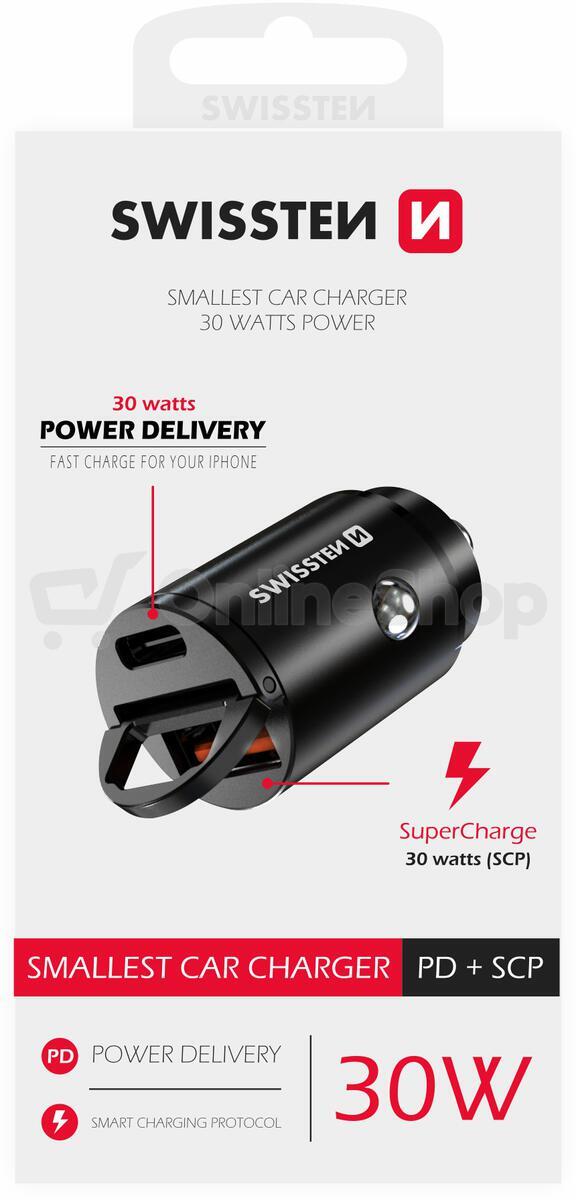 SWISSTEN CL ADAPTÉR POWER DELIVERY USB-C + SUPER CHARGE 3.0 30W NANO ČERNÝ