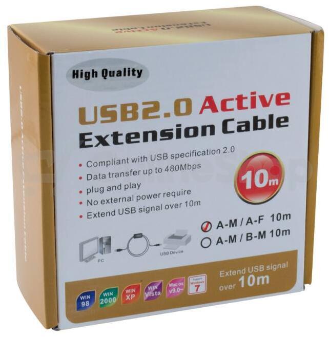 Prodlužovací adaptér OEM USB 2.0 10m, aktivní, černý