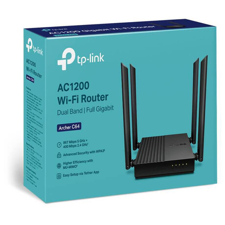 TP-Link Archer C64 AC1200 WiFi DualBand Router, 5xGb,4x antna, Agile Config