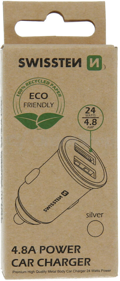 Autonabíječka Swissten 20115100ECO 2× USB, stříbrná