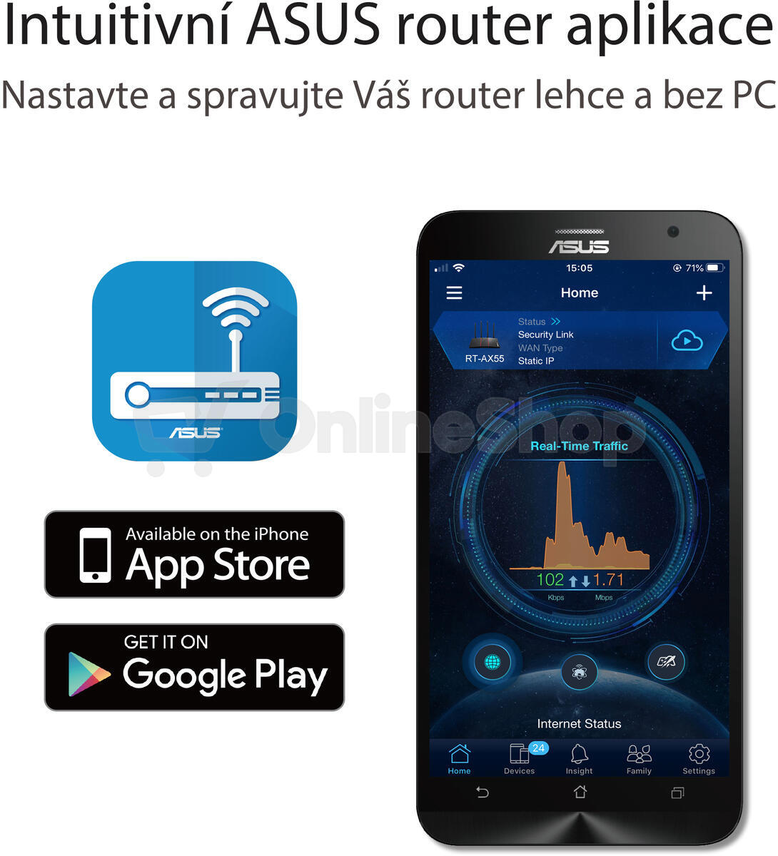 Asus RT-AX53U (AX1800) WiFi 6 Extendable Router, 4G/5G Router replacement, AiMesh (90IG06P0-MO3510)