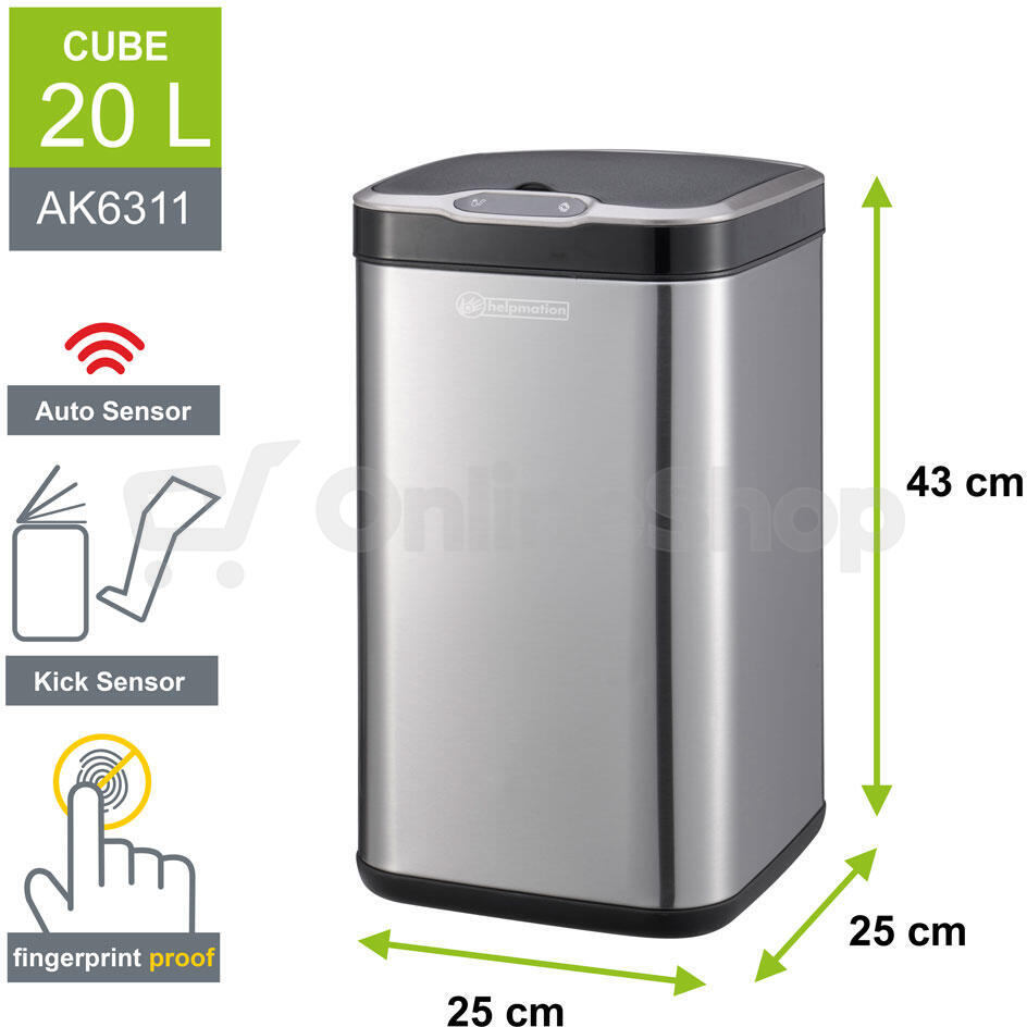Bezdotykový odpadkový koš Helpmation CUBE AK6311, 20L
