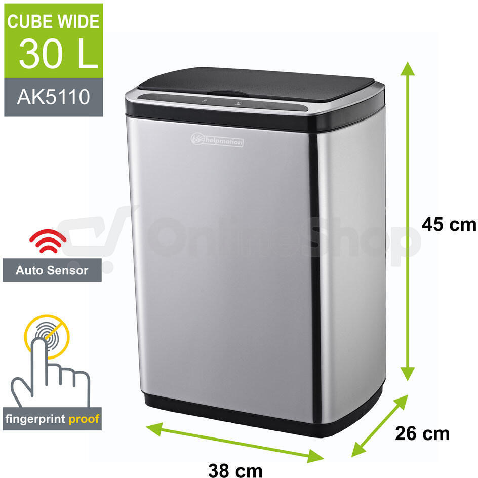 Bezdotykový odpadkový koš Helpmation CUBE WIDE AK5110, 30L