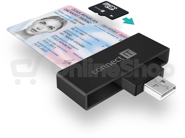 CONNECT IT USB čtečka eObčanek a čipových karet, ČERNÁ (CFF-3000-BK)