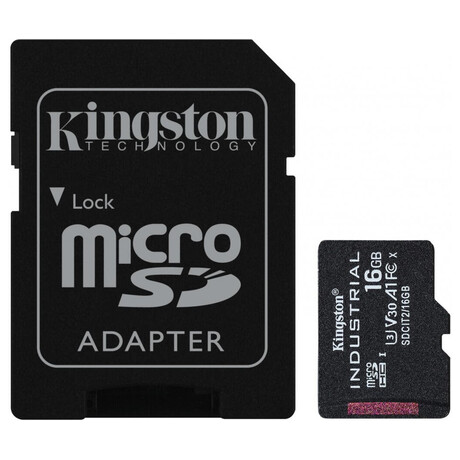 KINGSTON 16GB microSDHC Industrial C10 A1 pSLC Card + SD Adapter (SDCIT2/16GB)