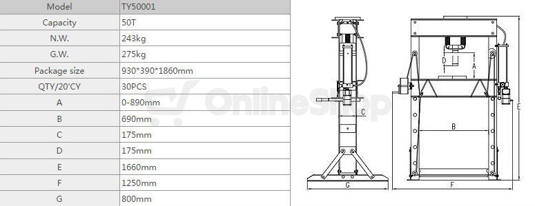 Hydraulický lis 50t, AHProfi - TY50001