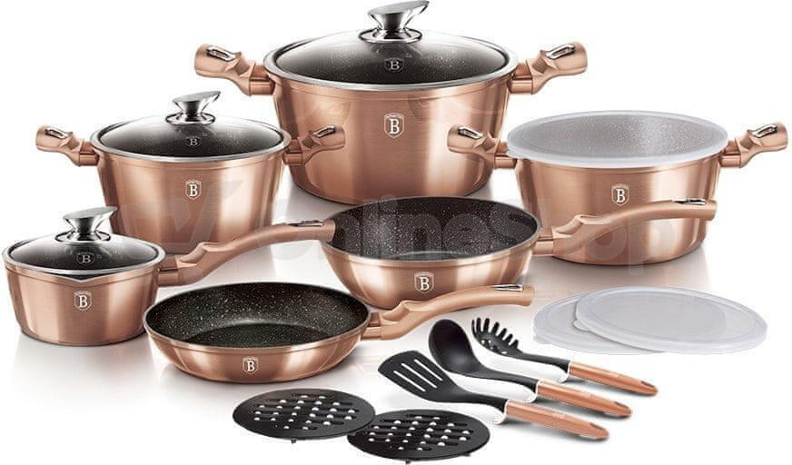 Sada nádobí BERLINGERHAUS Rosegold Metallic Line BH-7034, 18 ks