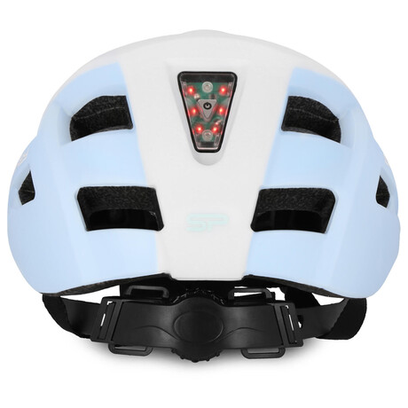 Spokey POINTER Cyklistická přilba s LED blikačkou, 55-58 cm, bílo-modrá