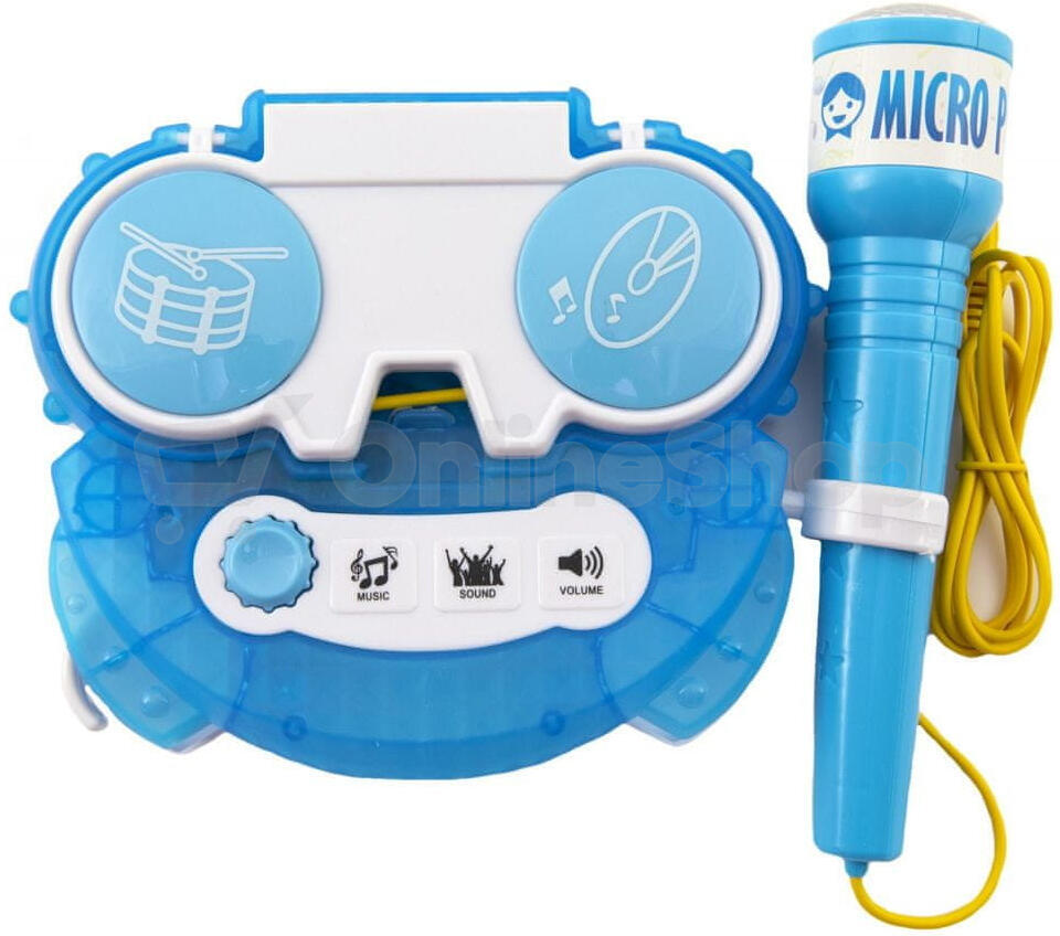 Mikrofon karaoke Teddies modrý plast na baterie se světlem