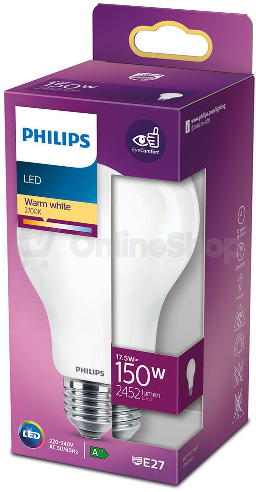 LED žárovka Philips Classic 150W A67 E27 WW FR ND 17,5W 2452lm