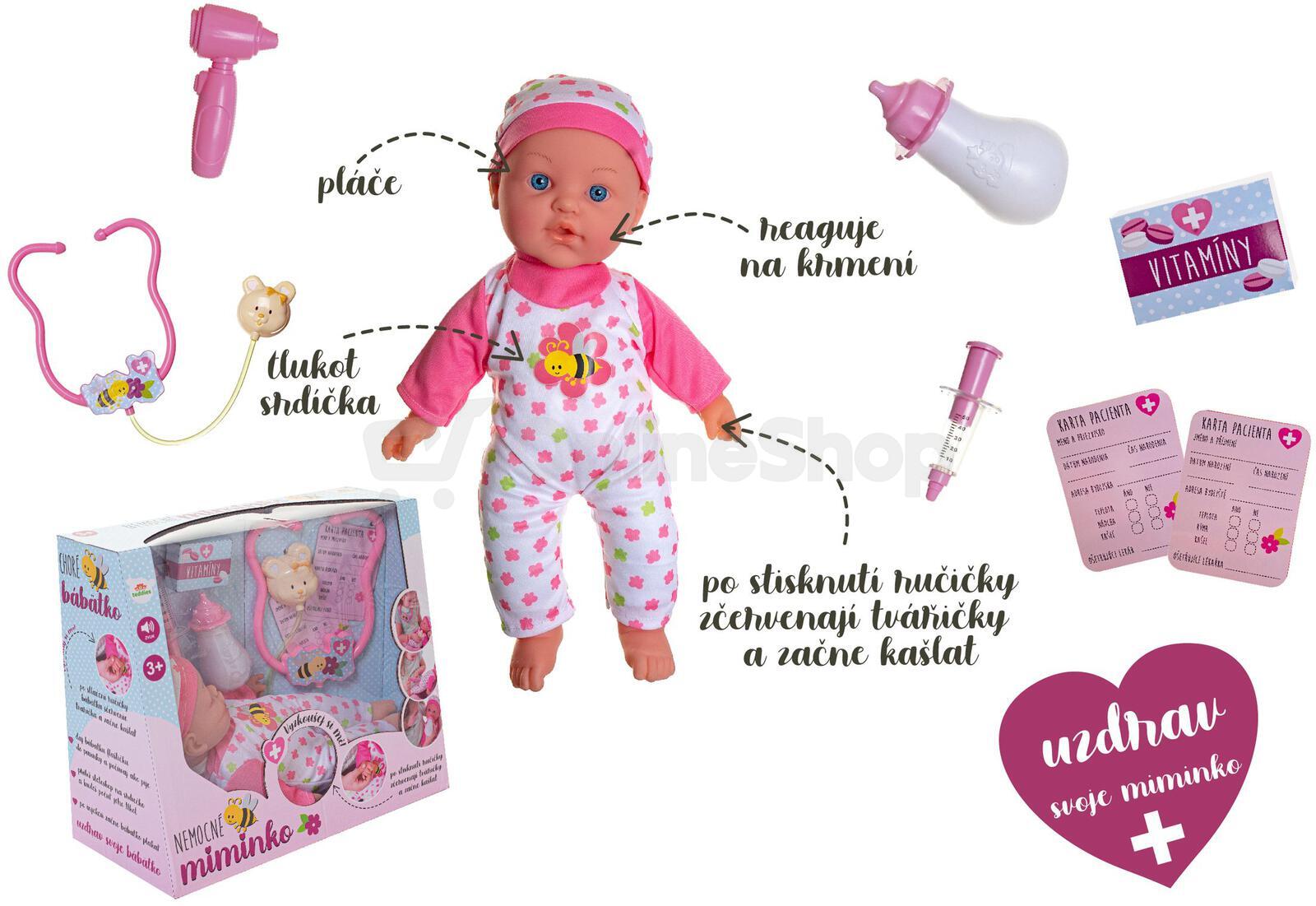 Nemocné miminko Teddies se zvukem, 36cm