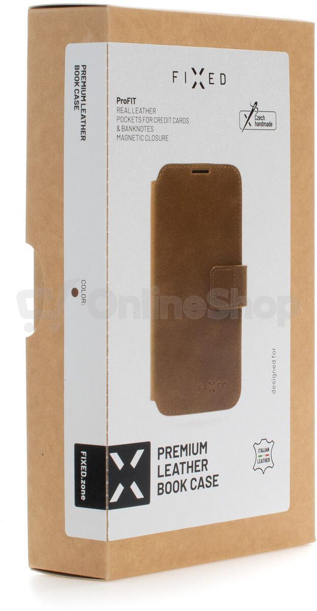 Kožené pouzdro typu kniha FIXED ProFit pro Apple iPhone 13 Pro, hnědé