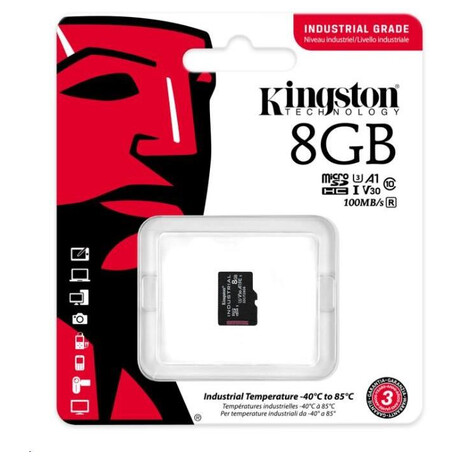 Kingston MicroSDHC karta 8GB Industrial C10 A1 pSLC Card Single Pack (SDCIT2/8GBSP)