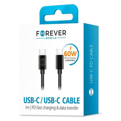 Forever USB-C/USB-C 1m&nbsp;3A černý (foto 1)