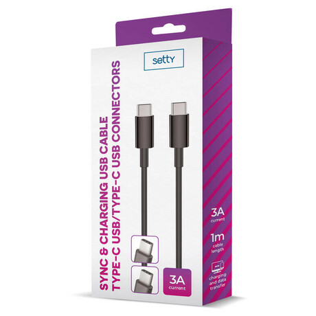 Datov kabel Setty USB-C/USB-C 1m 3A ern