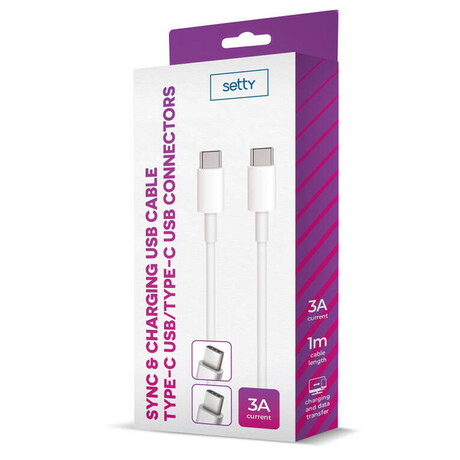 Datov kabel Setty USB-C - USB-C 1m 3A bl