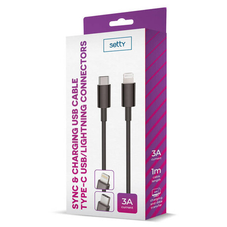 Datový kabel Setty USB-C/Lightning 1m 3A černý