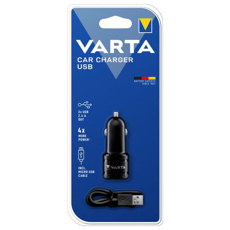 Varta USB nabíjecí autoadaptér, 2x USB, 4800mA max., DC 12V, černý