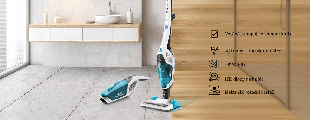 Tyčový vysavač ETA Dasty AquaPlus 3447 90010, bílý/modrý