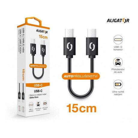 Datový kabel ALIGATOR POWER USB-C/USB-C 15cm, černý
