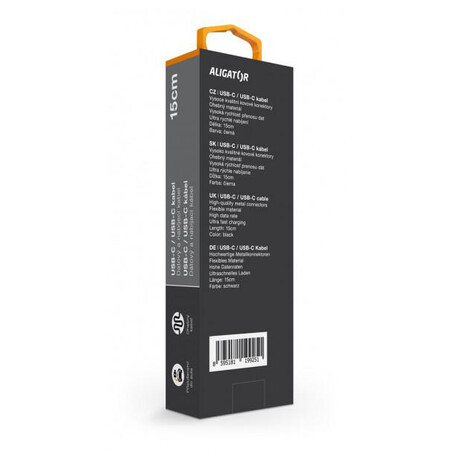 Datový kabel ALIGATOR POWER USB-C/USB-C 15cm, černý