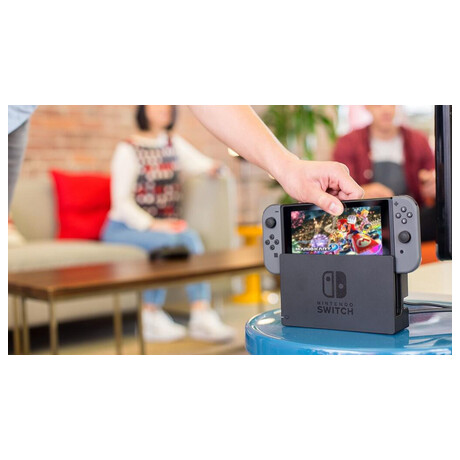 Nintendo Switch console with grey Joy-Con