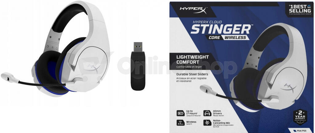 HyperX Cloud Stinger Core - Wireless Gaming Headset - PlayStation (White-Blue) (4P5J1AA)