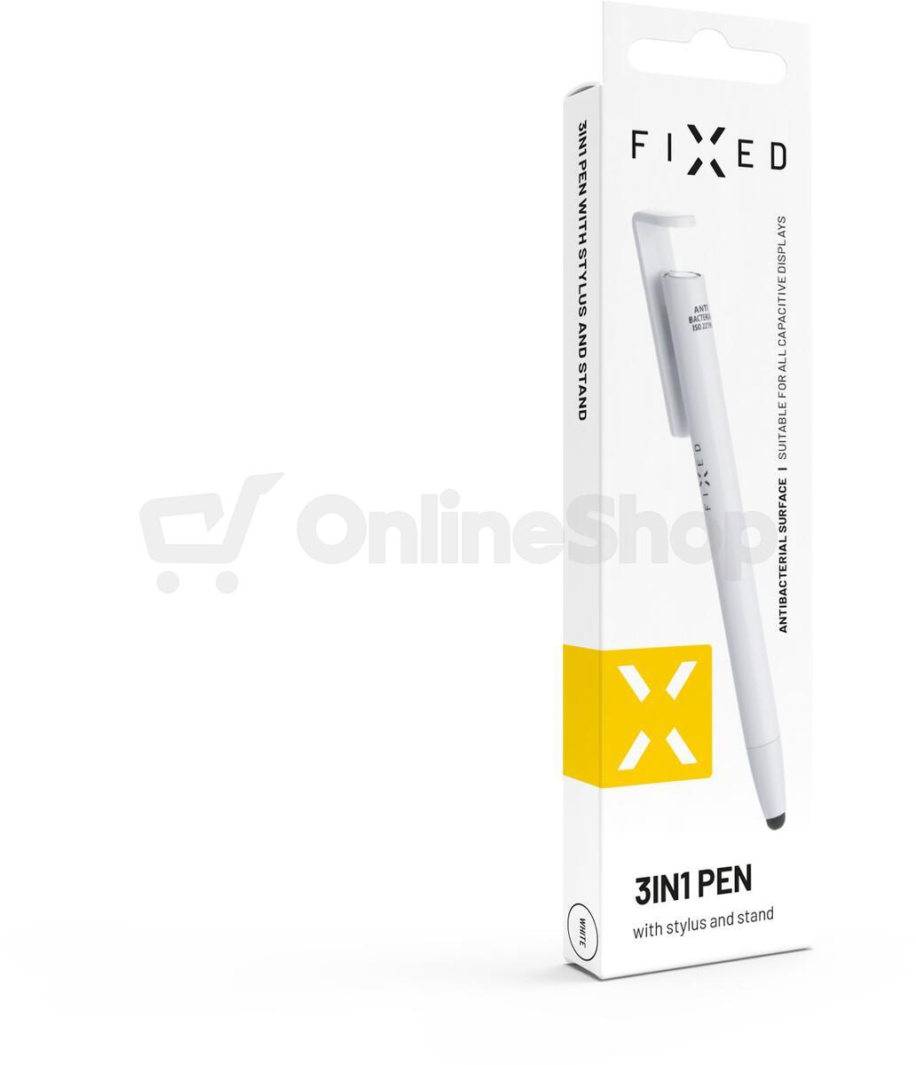 Propiska 3v1 se stylusem a stojánkem FIXED Pen, antibakteriální povrch, bílé