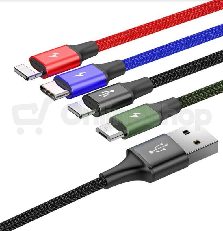 Baseus rychlý nabíjecí / datový kabel 4v1 2* Lightning + USB-C + Micro USB 3,5A 1,2m, černá (CA1T4-A01)
