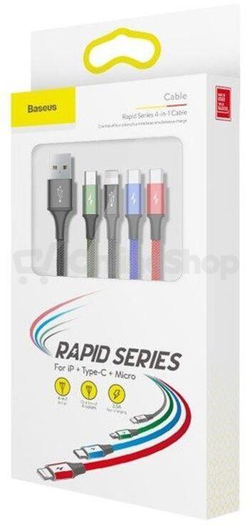 Baseus rychlý nabíjecí / datový kabel 4v1 2* Lightning + USB-C + Micro USB 3,5A 1,2m, černá (CA1T4-A01)