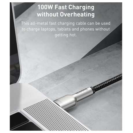 Baseus Cafule Series nabíjecí /&nbsp;datový kabel USB-C samec na&nbsp;USB-C samec s&nbsp;kovovými koncovkami 100W 1m, černá (foto 9)