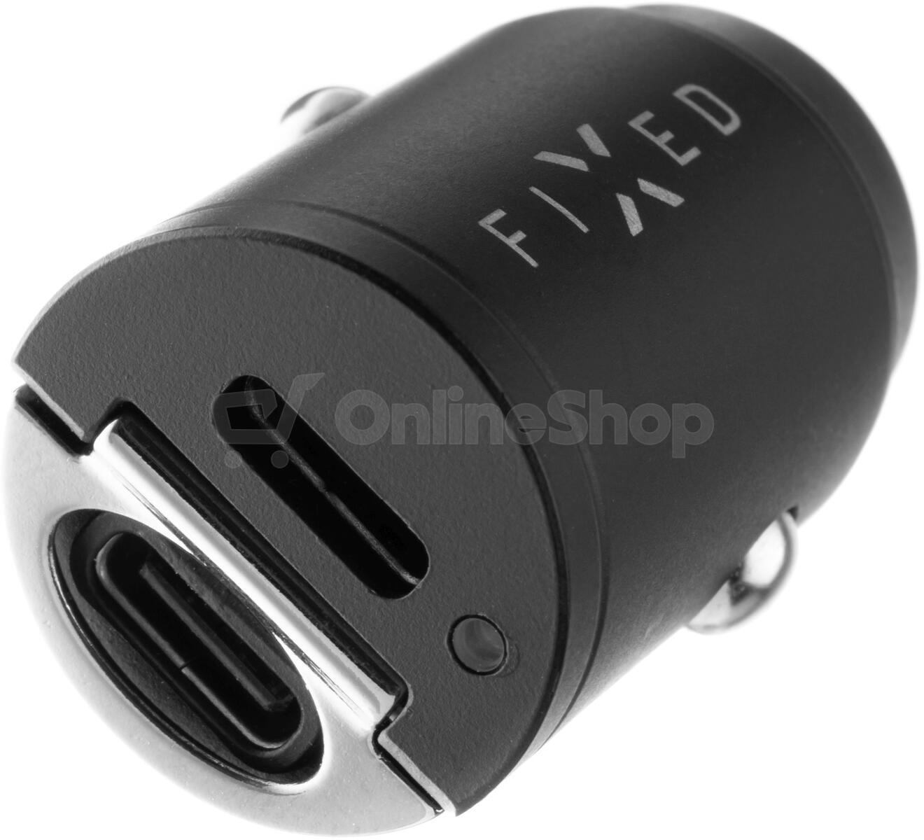 Autonabíječka FIXED s 2xUSB-C výstupem v miniaturním provedení, podpora PD, 30W, černá