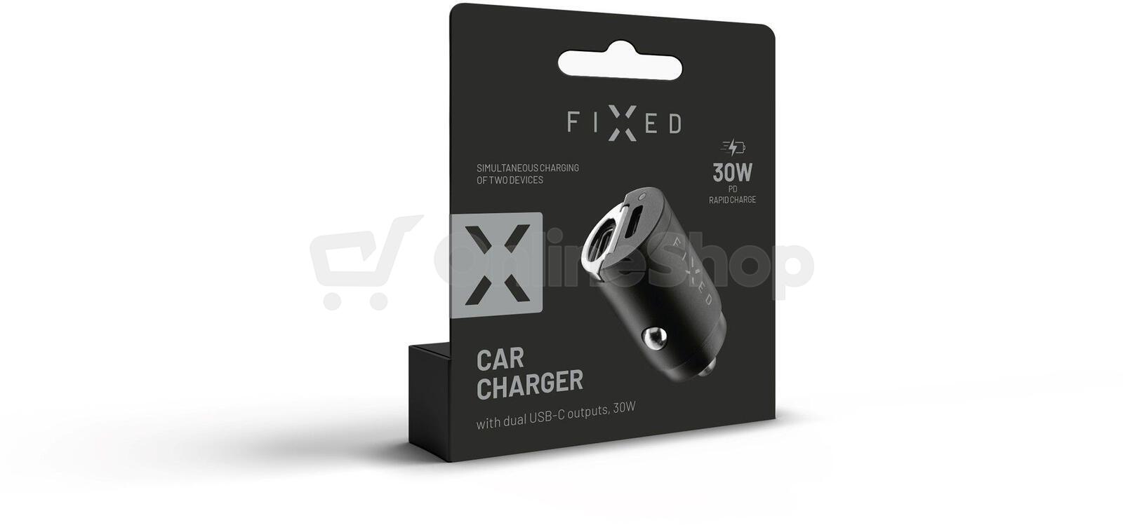Autonabíječka FIXED s 2xUSB-C výstupem v miniaturním provedení, podpora PD, 30W, černá
