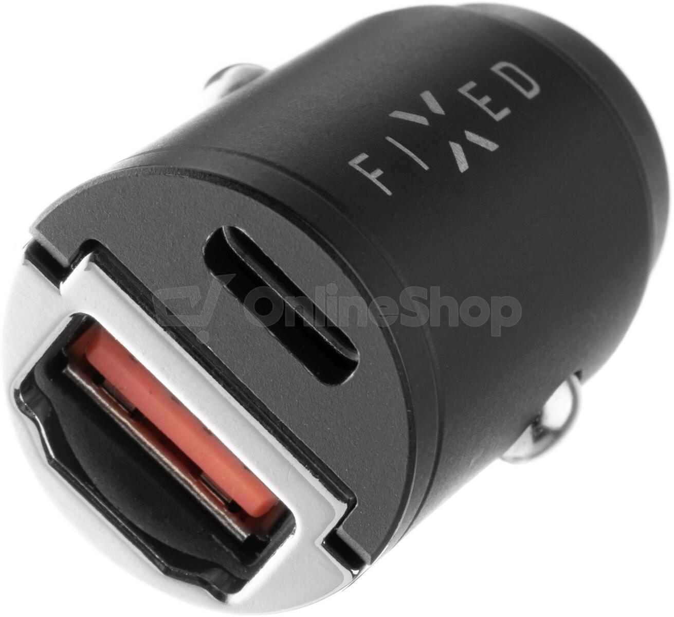 Autonabíječka FIXED s USB-C a USB-A výstupem v miniaturním provedení, podpora PD a QC 3.0, 30W, černá