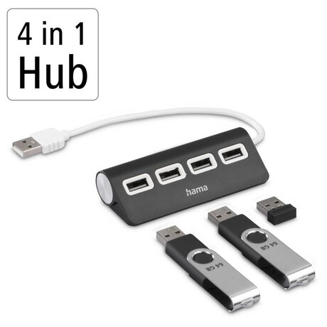 Hama USB hub, 4&nbsp;porty, USB 2.0, černý (foto 2)