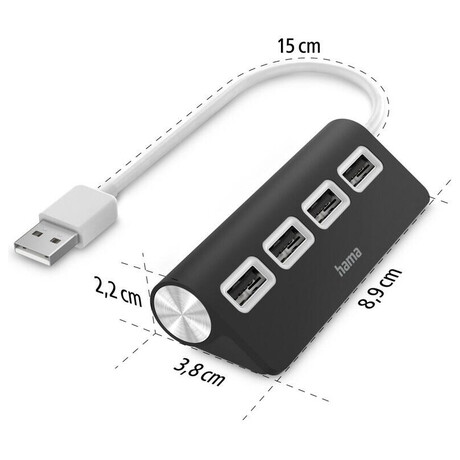 Hama USB hub, 4&nbsp;porty, USB 2.0, černý (foto 4)