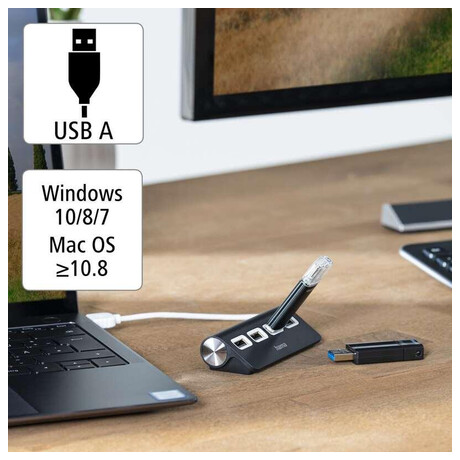 Hama USB hub, 4&nbsp;porty, USB 2.0, černý (foto 5)