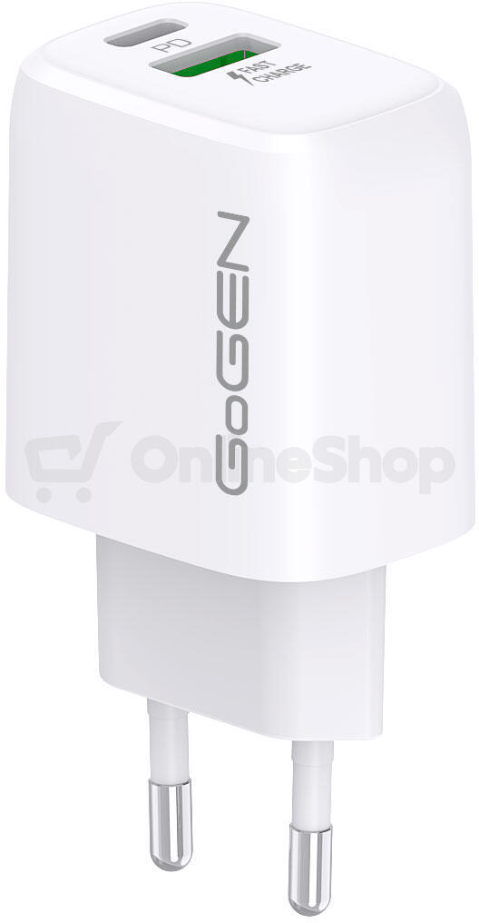 Nabíječka do sítě GoGEN ACHPDQ 220, 1x USB-C PD 20W, 1x USB-A (18W) - bílá