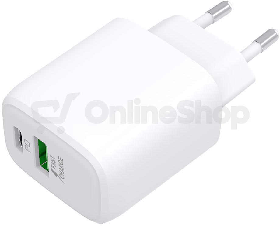 Nabíječka do sítě GoGEN ACHPDQ 220, 1x USB-C PD 20W, 1x USB-A (18W) - bílá