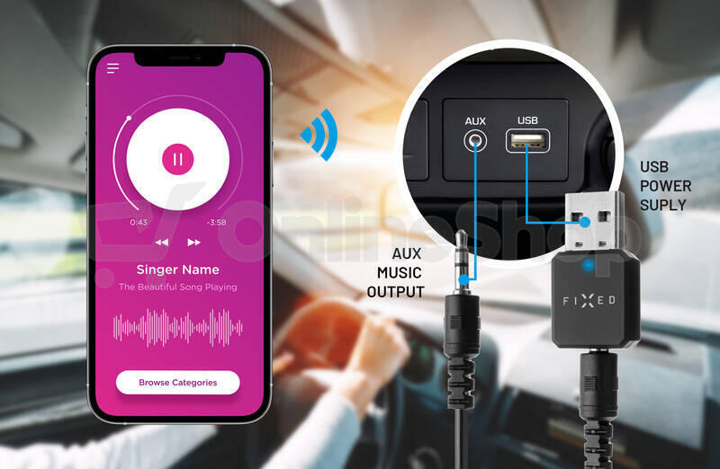 Bluetooth audio přijímač FIXED Signal se zabudovaným mikrofonem, černý