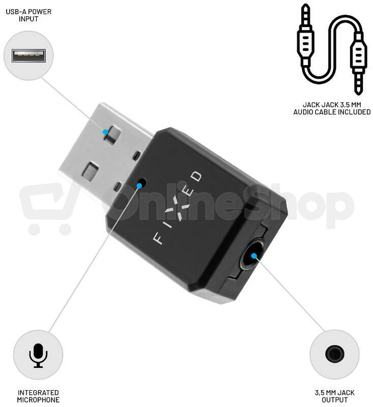 Bluetooth audio přijímač FIXED Signal se zabudovaným mikrofonem, černý