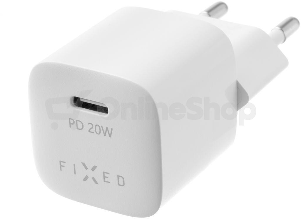 Set síťové nabíječky FIXED Mini s USB-C výstupem a USB-C/USB-C kabelu, podpora PD, 1 metr, 20W, bílý