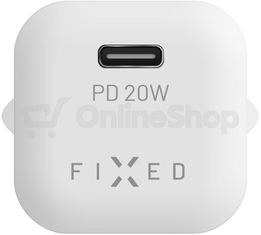 Set síťové nabíječky FIXED Mini s USB-C výstupem a USB-C/USB-C kabelu, podpora PD, 1 metr, 20W, bílý