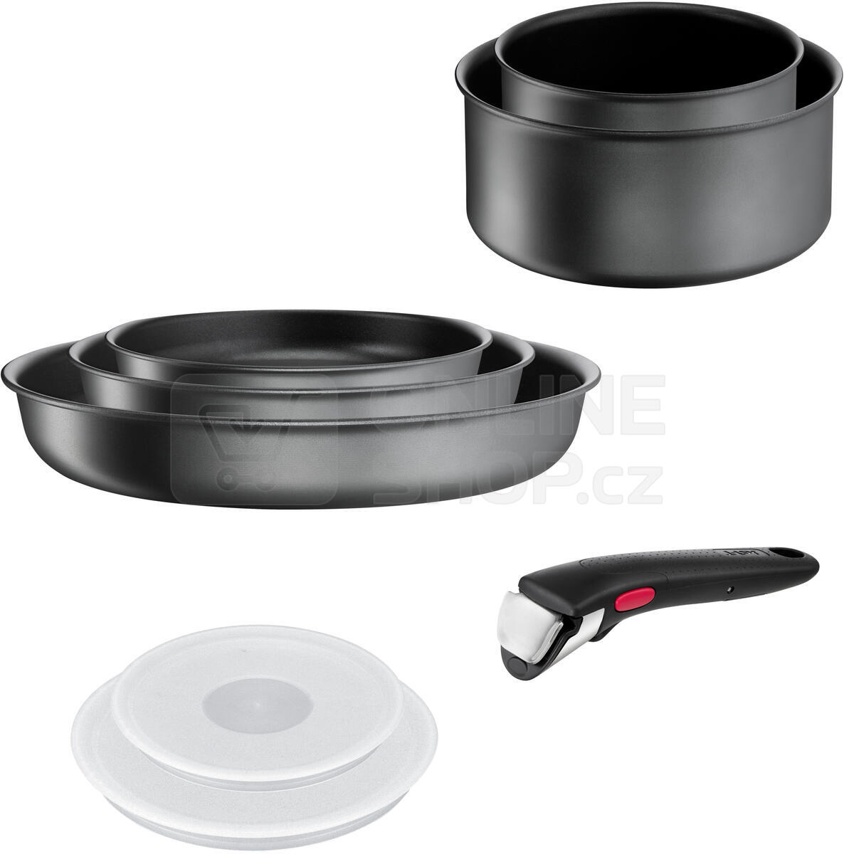 TEFAL L7619002 Ingenio Daily Chef Gris foncé Lot 8 pieces, 1 poele 26cm, 1  casserole 20 cm, 1 sauteuse 24 cm, 1 couvercle 20-26 cm