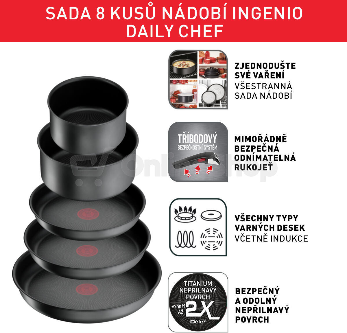 Sada nádobí Tefal Ingenio Daily Chef On L7619202, 8 ks