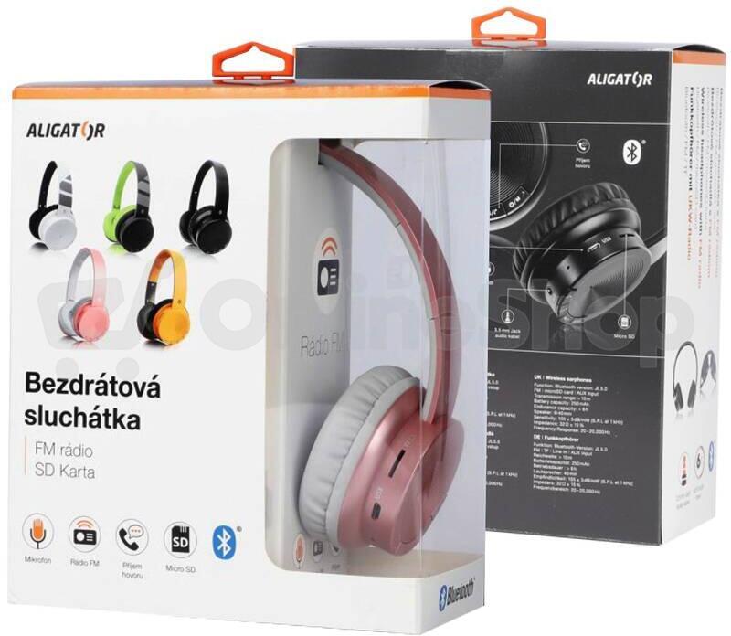 Bluetooth sluchátka ALIGATOR AH02, FM, SD karta, rosegold